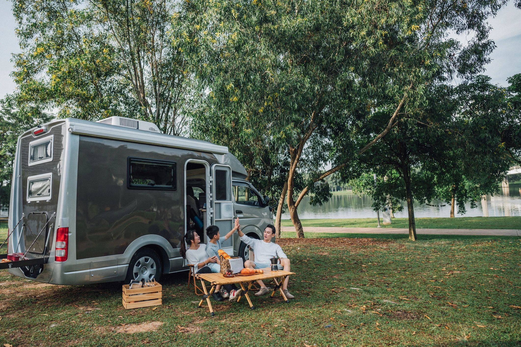 Happy RV customer at a campsite
